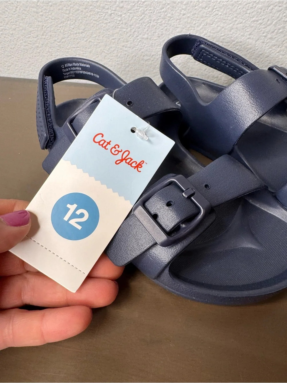 NWT 12 boys Cat & Jack Navy Blue Buckle Strap Sandals
